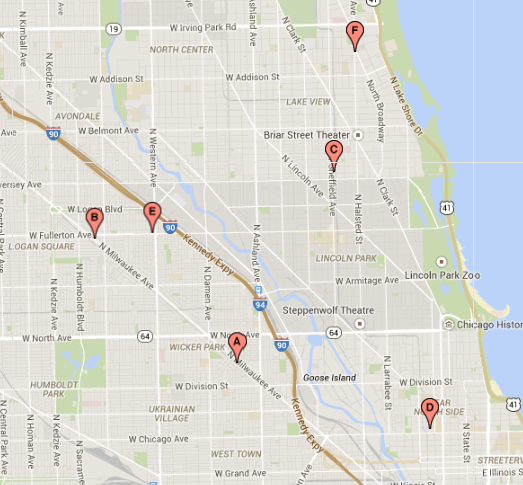 Map of arcade bar locations in Chicago
